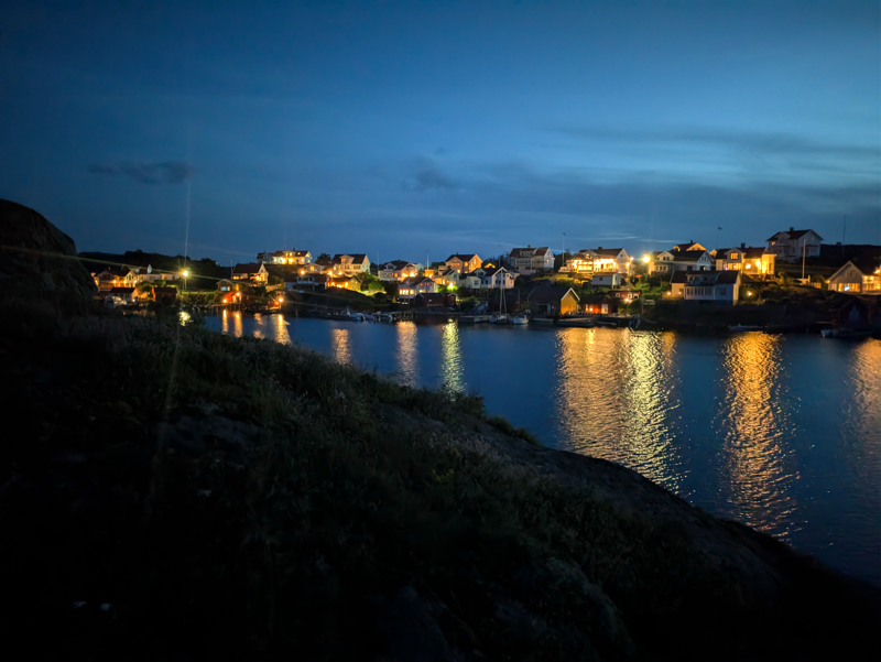 This is a swedish city at night.