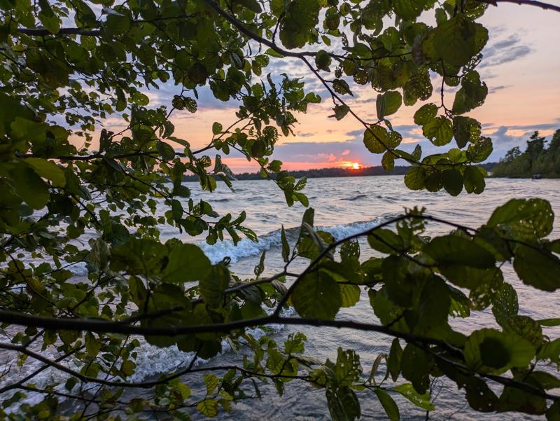 This photo shows a sunset at a lake in Sweden.