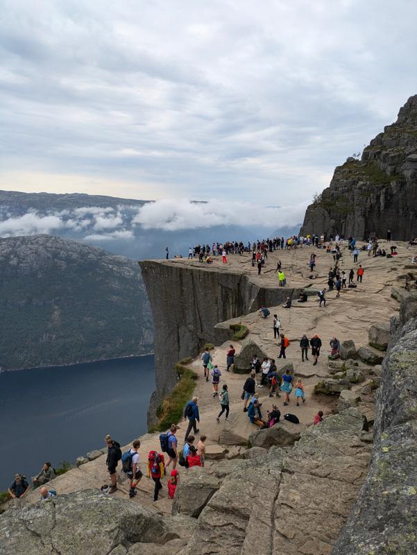 This photo shows a famous rock called Preikestolen.